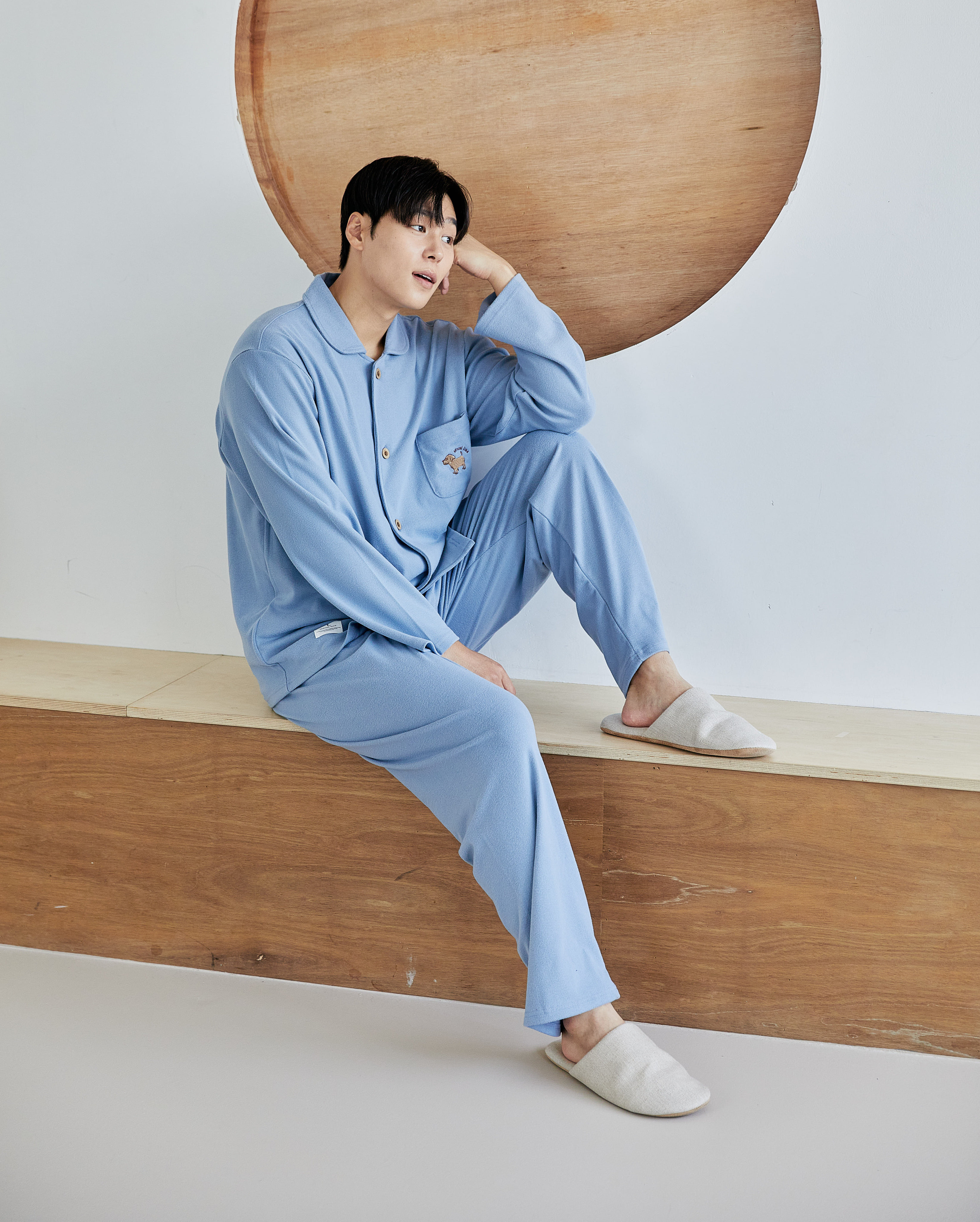 국산 남성 C-1081 퍼피 솔리드 블루 긴소매상하 홈웨어 잠옷 파자마